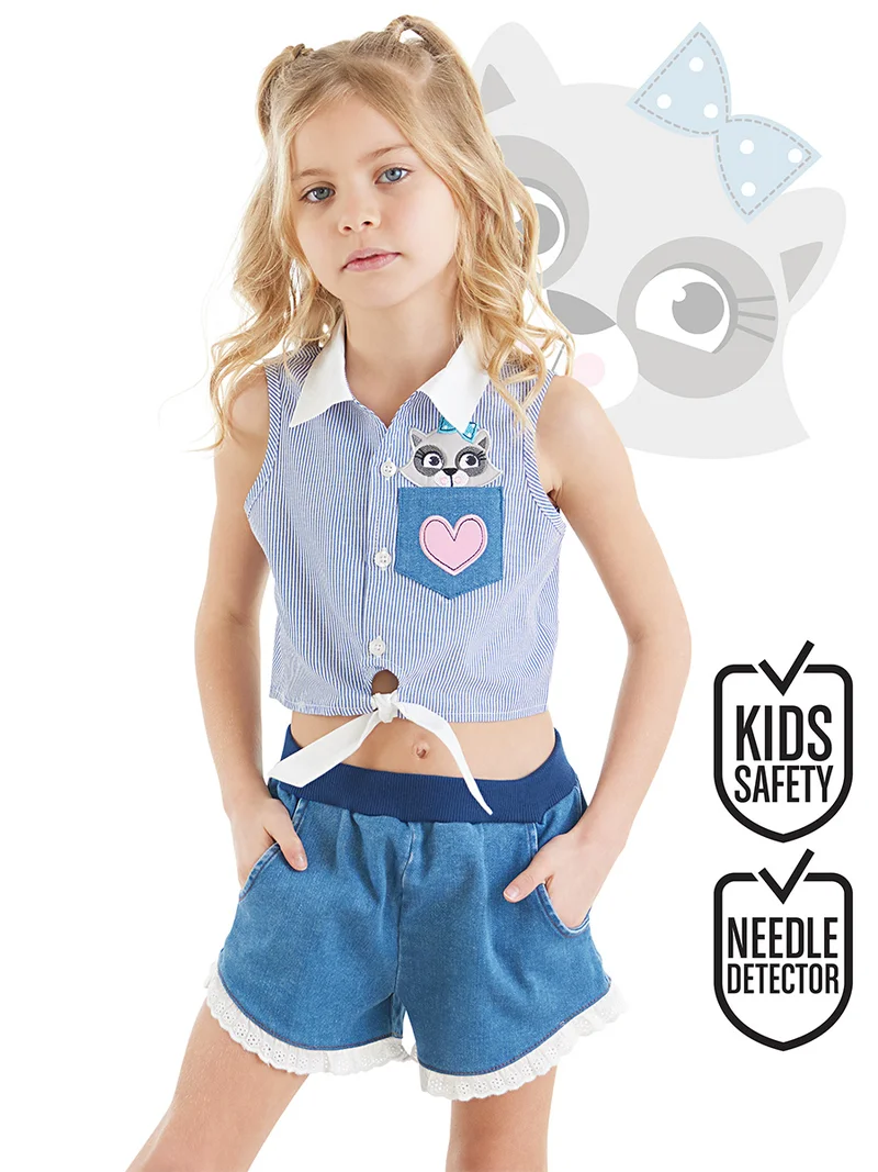 دينوكيدس طقم شورت وقميص دنيم بفتاة الراكون